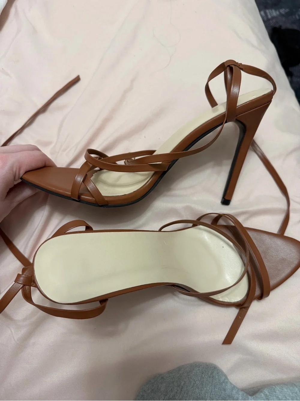 Source Unknown Tan Strappy Stiletto Heels